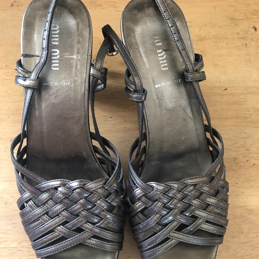 Miu miu vintage bronze wood platforms